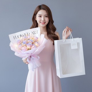 VITALO 루미에르 LED 플라워 기프트 세트 비누꽃 졸업 입학 축하 꽃다발, 1개, 오로라로즈