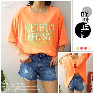 검회백스타일 여성용 국내제작 메소드 여름 뒷트임 반팔티 루즈핏 반소매 티셔츠 라운드넥 영문레터링 이너티 뒷판 포인트 데일리룩 꾸안꾸 가성비 레이어드 편안한 일상복 루즈핏 기본티