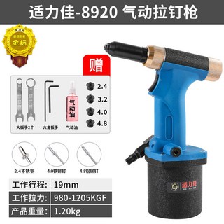 適力佳氣動鉚釘槍：氣動拉釘槍、不銹鋼拉釘槍、鉚釘器、鉚接工具，工業級全自動, 1個, 適力佳8920拉釘槍 鉚釘4.0-4.8