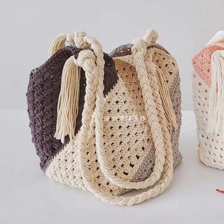 手工diy包包 斜挎包 手提包 手工編織包方格單肩斜挎包初學者針織diy材料包送媽媽母親節禮物, 田園風款材料包送工具+教程