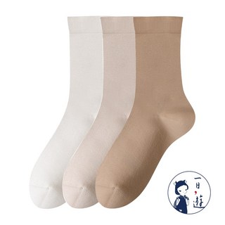 NicoFun 純棉中筒襪 95%高含棉量 寬鬆襪口 無骨縫合 柔軟親膚 女襪 22.5-24.5cm 白色/卡其/奶茶 3雙組