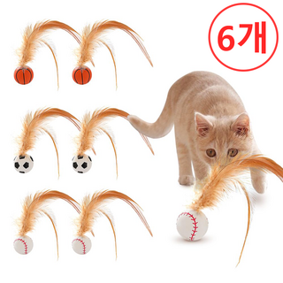 [루이/인터랙티브 장난감] 깃털 탄력공 고양이 사냥본능 자극 (무소음 설계 + 실내용), 6개, 축구, 농구, 야구