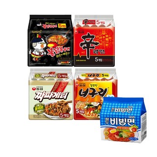 [맛슐랭] 멀티세트 신라면5+너구리5+짜파게티5+불닭볶음면5+팔도비빔면5, 1세트