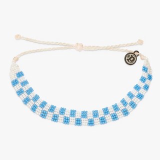 Pura Vida 美國手工彩珠編織手環，防水衝浪手環，可調式寬版手環(2色), 藍白彩珠 寬版編織, 1個