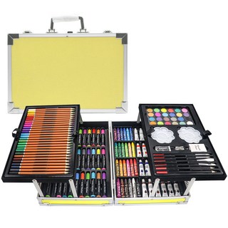 레이원 145건 프리미엄 아트 색연필 크레파스 종합미술도구세트 수채화 세트, 1세트, 노란색
