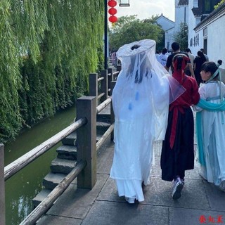 丸子優選 古風俠客斗笠帷帽，漢服COS攝影道具，遮陽防曬幕籬, 黑色雪紡斗笠,紗總長1.2米, 1個