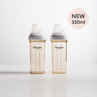 hegen 金色奇蹟 PPSU多功能方圓型寬口奶瓶 單入/雙瓶組, 1個, 330ml雙入組(搭配快速3號奶嘴)