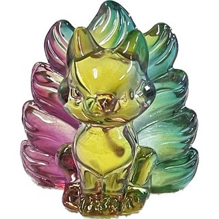 精緻琉璃水晶九尾狐擺件 多彩狐仙 招財人緣桃花 事業興旺 6cm, 6cm多彩九尾狐(烤色)