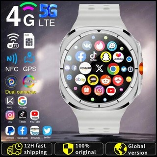 Watch 7 Ultra 스마트 워치 남성 화상 통화 스마트워치 4G5G SIM 카드 GPS 와이파이 회전 카메라 글로벌 통화 삼성 구글 맵, Silver