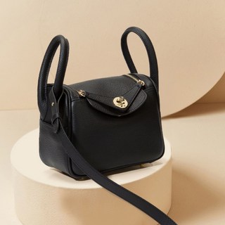 頭層牛皮mini醫生包，單肩斜挎，大象灰，Lindy手提包, 1個, 經典黑【金扣】30cm