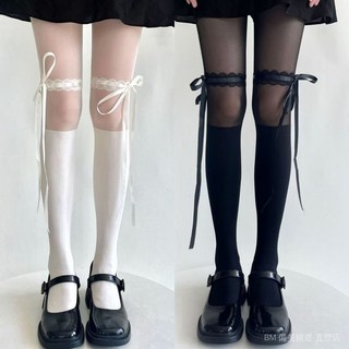 【熱銷Top1-限時下殺】【台灣出貨】 甜美蝴蝶結白絲襪 JK洛麗塔襪子 lolita襪子 黑絲交叉綁帶 純慾白色連褲襪