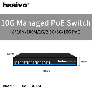 Hasivo 10 기가비트 PoE 또는 없음 이더넷 스위치 RJ45 포트 네트워크 플매트 카펫 러그 앤 플레이 10gbe 10gb 10000mbps 8*10gbps, 02 S1100WP-8XGT-SE, 1개