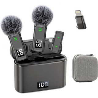 2개 세트 무선 마이크 iPhone Android용 클립 온 미니 마이크로폰 비디오 녹화용 라펠 스트리밍 팟캐스트 유튜브 틱톡 콘텐츠 제작자용, USB C