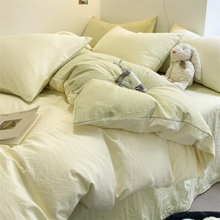 【台灣發貨】簡約純色水洗棉床包四件組春夏被套非全棉非純棉床單ins奶油風柔軟親膚裸睡素色四件套 標準加大雙人 被套枕頭套