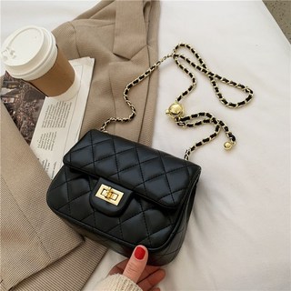 質感菱格鏈條小香包 大款菱格小包 方形小包 韓版小香風包包, 1個, 黑色 （长19CM-布里）