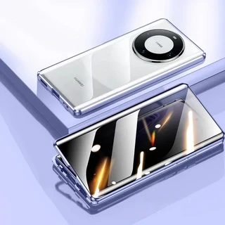 메탈 마그네틱 폰 케이스 안티 피핑 스파이 프라이버시 강화유리 화웨이 메이트 40 30 50 60 70 프로 풀 렌, 08 Mate 60 Pro, 04 보라색