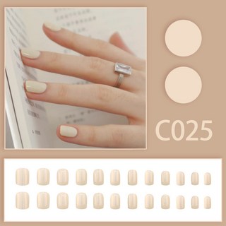 純色奶白色美甲片 短款光療指甲貼片 穿戴式假指甲 顯白高級感爆款 24片, 1個, C025【牛奶白】