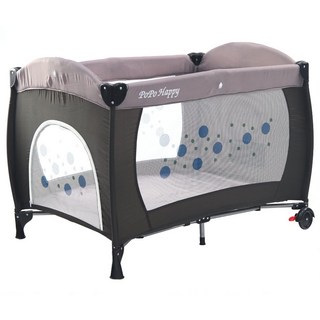 EMC PO PO嬰幼兒單層遊戲床 (附蚊帳、收納袋) 可開側門, 棕色