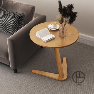 實木邊幾茶几 客廳沙發旁小茶桌 ins風可移動床邊桌 家用置物架, 百分百全實木原木色,【50cm加高平面款】圓邊幾