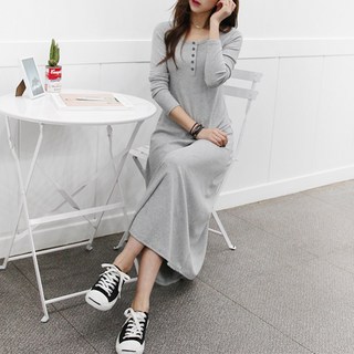 데일리앤 비올 버튼 플레어 A라인 긴팔 롱원피스 홈드레스 봄 가을