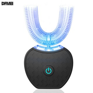 DFMEI U型電動牙刷 成人兒童通用 360度高效清潔 矽膠牙托 冷光護理, 1個, 如圖, 黑色