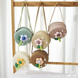 鏤空針織包 夏季新款兒童清爽編織包 女孩可愛草編斜挎圓包 公主潮時尚單肩包