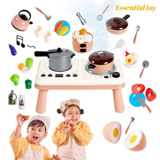 에센셜토이 아기 주방놀이 소품 장난감 세트 부엌 소꿉 역할 요리 놀이 리얼스팀 2구, 파스텔 핑크, 1개