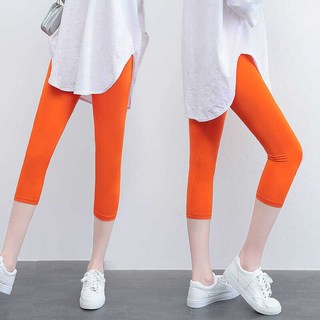 網紅時尚打底褲 彈力無痕七分褲 透氣高腰緊身顯瘦短褲 夏季薄款亮色鬆緊