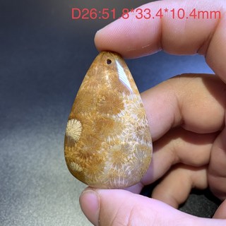 珊瑚玉菊花石吊墜 D26 全透光 尺寸：51.8*33.4*10.4mm，展現獨特自然美感