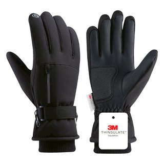 3M保暖防水機車手套，觸控螢幕設計，防滑耐磨，冬季騎行必備, 【升級口袋款】黑
