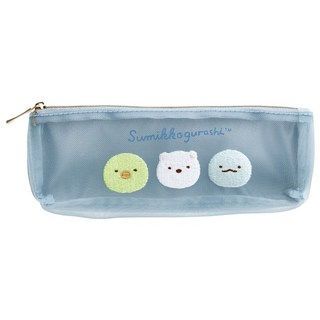 莫莫日貨 角落生物角落小夥伴 尼龍網紗雙材質鉛筆盒筆袋 (共2款) 日本進口全新, 1個, 01.企鵝x藍恐龍 PT16203, 企鵝x藍恐龍