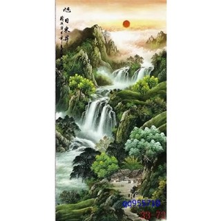 【幸運星】台灣現貨 招財開運山水畫 風水畫 聚寶盆 流水生財 居家辦公室裝飾畫, 約99*50公分有0.5~2cm的誤差, 無