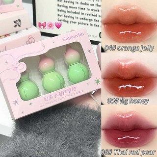 립글로우 3pcs 귀여운 호박 립글레이즈 워터리 글로스 젤리 리퀴드 립스틱 지속 모이스춰 라이징 조롱박 모양의 화장품 립글로스 메이크업, [06] Set B