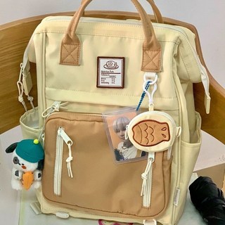 掛件書包女小巧手提學生雙肩包旅行背包, 白配棕