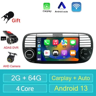 Fiat 500 2007-2015 7 인치안드로이드 13 Carplay 자동차 라디오 멀티미디어 플레이어 네비게이션 2 USB WI, 01 빠른, 01 WiFi 2G 64G AHD DVR