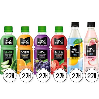 미닛메이드 제로 과즙 혼합세트 6종 각 2개씩 (레몬에이드제로 피치에이드제로 알로에 오렌지 포도 토마토), 12개, 350ml