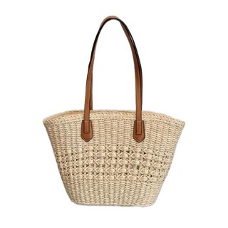 氣質韓系編織托特包 草編肩背包 米白色 高27上寬43下寬31厚度14公分