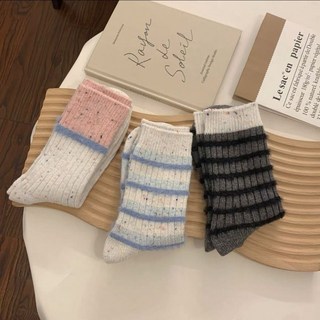 加厚羊毛堆堆點子粗線撞色ins襪子韓國女中筒秋冬拼色保暖