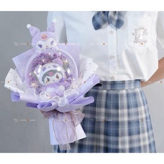 超暖心台灣現貨IG網美同款波波球花束 草莓熊熊抱哥 生日禮物送男女朋友情人節交換禮物教師節禮物畢業禮物, 庫洛米+禮物袋+髮箍, 1個