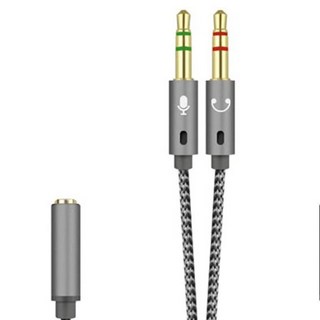 3.5mm 鍍金耳麥二合一轉接線，用於連接電腦或筆記型電腦的耳機和麥克風, 灰色22cm, 1個