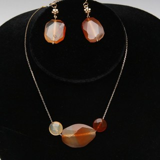 커넬리언 목걸이 귀걸이 세트 원석 수공예 빈티지