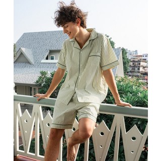 [오끼뜨] OGGITT (m)스탠다드 빈 스트라이프 파자마 반소매세트 그린레몬