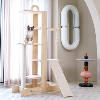 더따슴 옵션없는 국내제작 고양이 원목 캣타워 아방가르드T, 크림, 1개