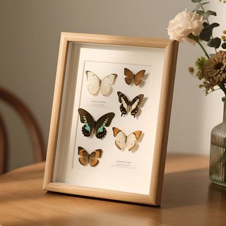 DFMEI 木質中空立體相框真蝴蝶標本框diy手工昆蟲植物永生標本畫框擺件, 1件, 原木色中空1.2cm-[只有框無配件]