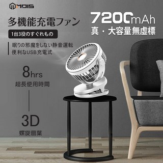 Epoch MOIS 360度旋轉多功能充電風扇 大蓄電量夾子風扇 懸掛風扇 立風扇 USB風扇, 白色