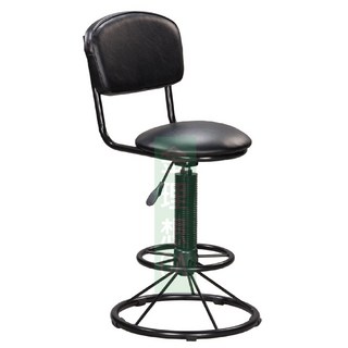 台灣製氣壓升降吧檯椅，雙圈氣壓吧台椅，黑色烤漆鋼管，靠背圓座墊旋轉高腳椅, 黑色, 1個