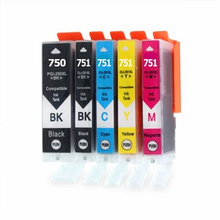 Canon 750 751 PGI-750XL CLI-751XL 墨水匣 IP7270 IX6770 MG5470 MG5570 MG5670 MX727 MX927, 1套5色（無灰色）, 1個