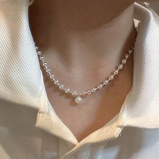 티큐 여성 실버 볼 진주 투웨이 드롭 목걸이 A2298