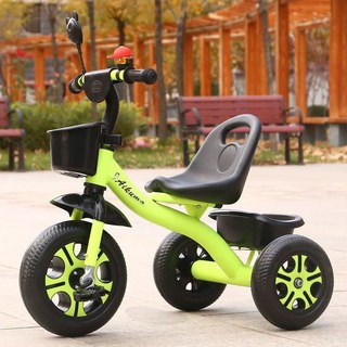 Aikuma 兒童三輪車 適合2-6歲兒童 附推桿與收納籃, 綠色高檔發泡輪, 1個