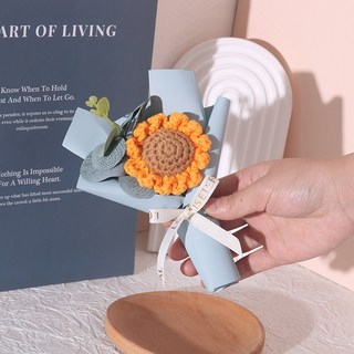 向日葵編織花束 迷你花束 畢業禮物, 灰藍色系-向日葵, 1個